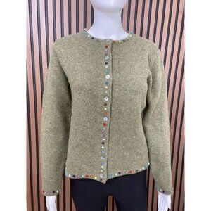 Newton Trading Co. Women's Sweater Cardigan Embroidered Button Detail PM Green